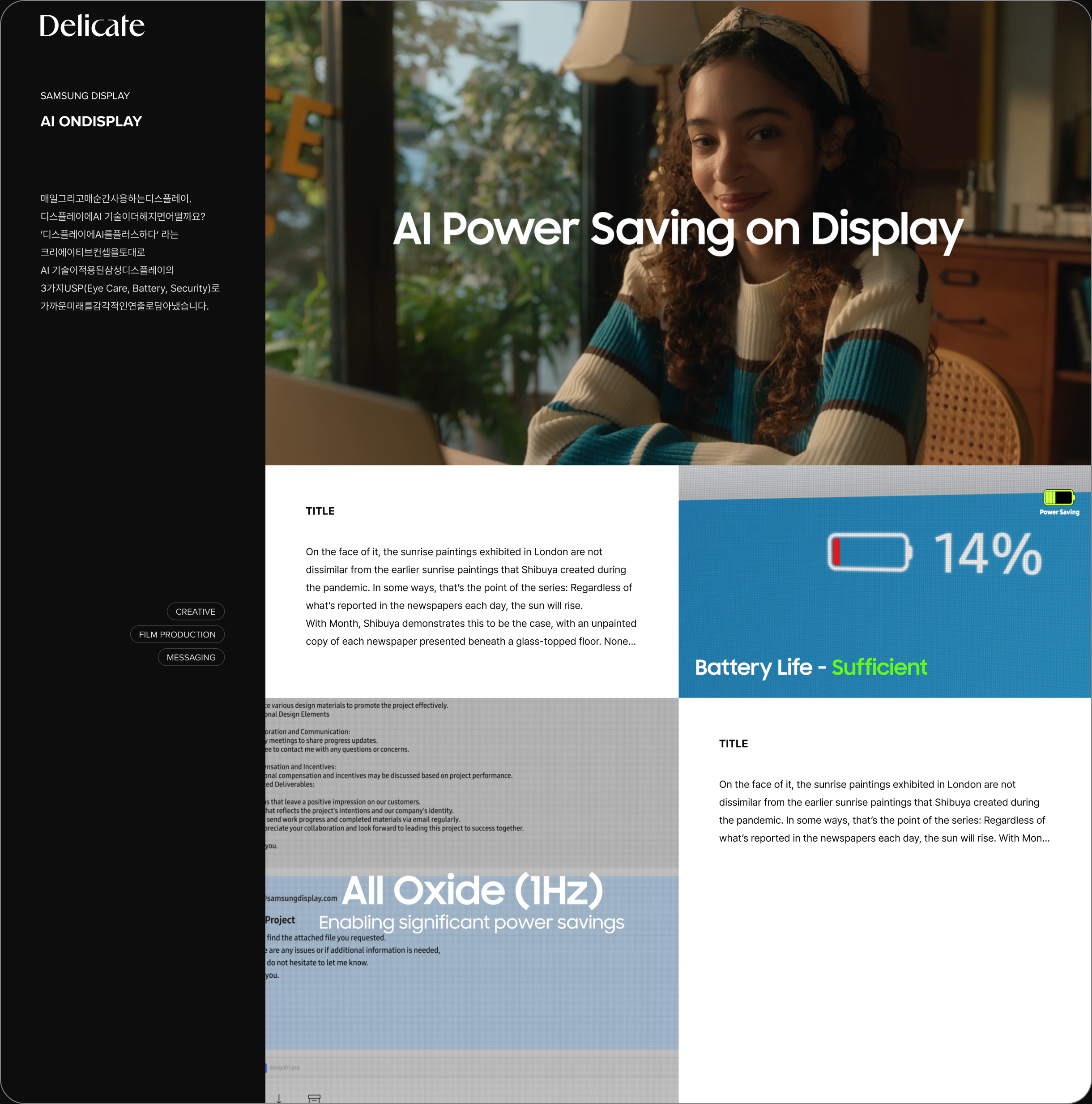 Samsung Display project page — fixed sidebar and editorial content